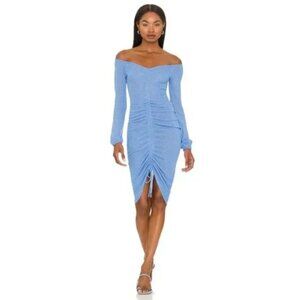 MORE TO COME Amina Ruched Midi Dress in Blue